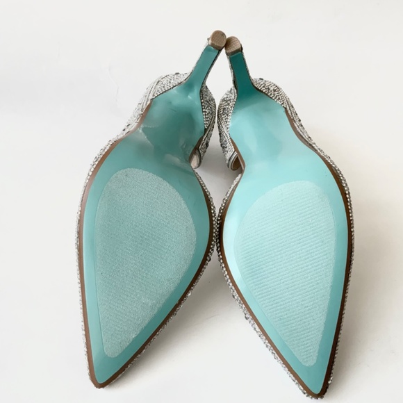 Betsey Johnson Hazil Silver Dress Pumps Stiletto Heels Crystal Evening Shoes 8 - Picture 9 of 13